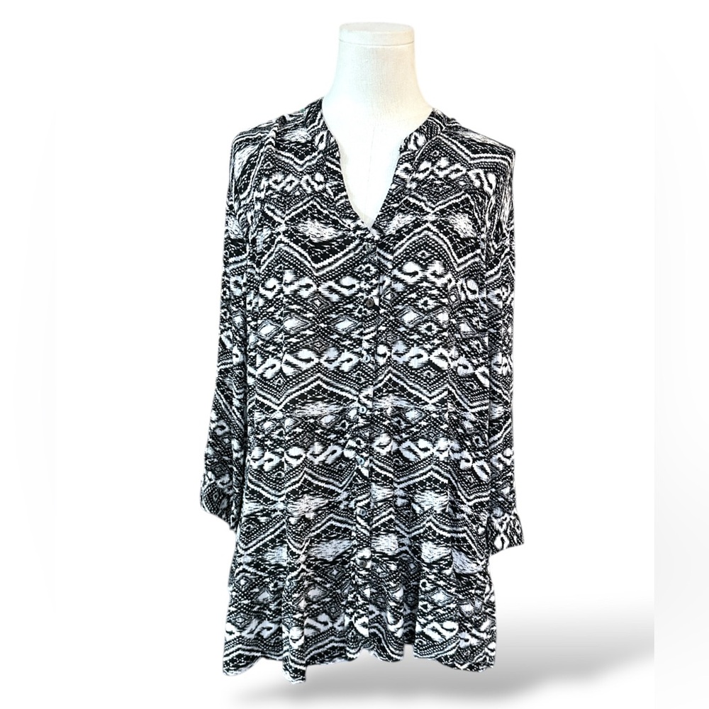 Bit & Bridal Black and White Patterned Women's Top size XL western design (A150)